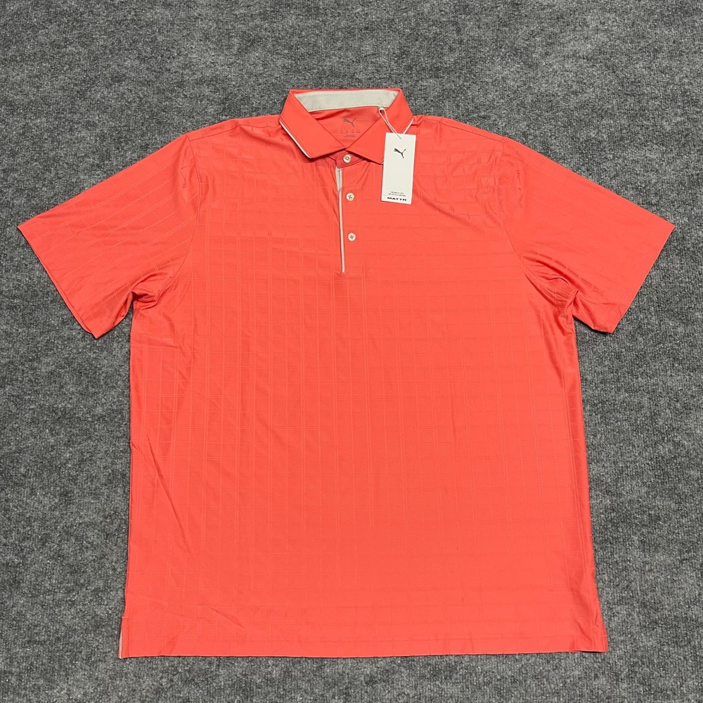 Puma Polo Shirt Men XL Peach Frost Ash Gray MATTR Stretch Check Golf Performance